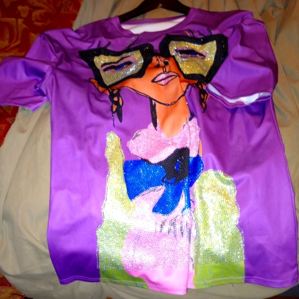 Vibrant Graphic T-Shirt with Rhinestone Accents